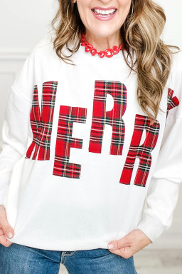 White Plaid MERRY Christmas Holiday Sweatshirt