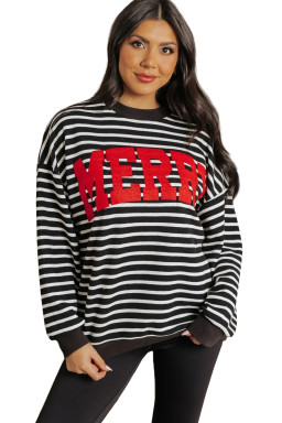 Black Stripe MERRY Letter Print Christmas Sweatshirt