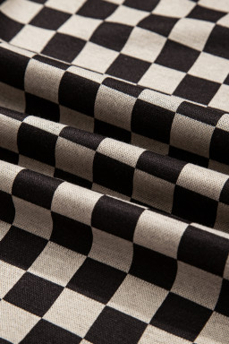 Khaki Mixed Checkered Pattern Patchwork High Low Casual Top