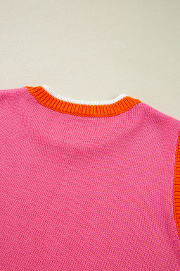 Bright Pink Pearl Embellished Contrast Trim Sleeveless Knit Top