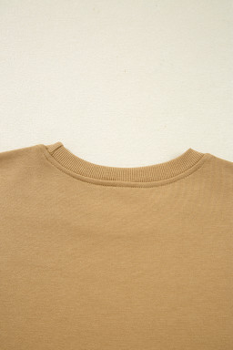 Camel Floral Striped Patchwork Ruffled Sleeve Crew Neck Sweatshirt