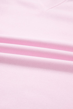 Pink Plus Size Mix Floral Patched Sleeve Ribbed Trim Baggy Sweatshirt