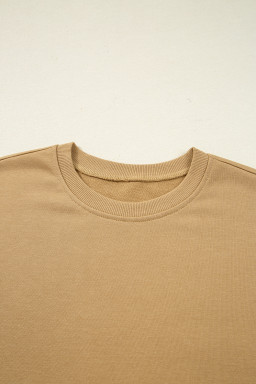 Camel Floral Striped Patchwork Ruffled Sleeve Crew Neck Sweatshirt