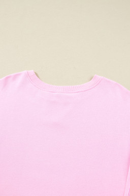 Pink Plus Size Mix Floral Patched Sleeve Ribbed Trim Baggy Sweatshirt