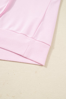 Pink Plus Size Mix Floral Patched Sleeve Ribbed Trim Baggy Sweatshirt