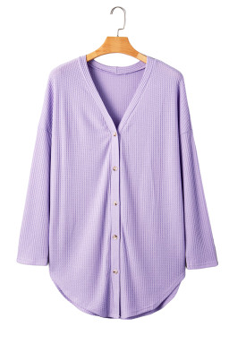 Orchid Petal Plus Size Waffle Knit Button Front Cardigan