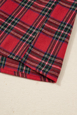 Red Plus Size Plaid Patchwork Long Sleeve Shirt and Shorts Pajama Set