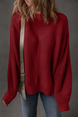 Red Dahlia Solid Color Front Seam Drop Shoulder Loose Sweater