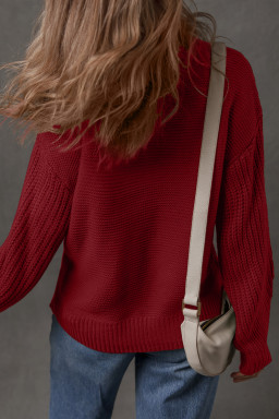 Red Dahlia Solid Color Front Seam Drop Shoulder Loose Sweater