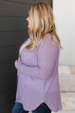 Orchid Petal Plus Size Waffle Knit Button Front Cardigan
