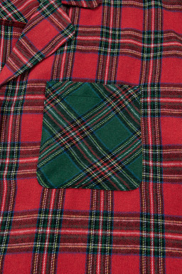 Red Plus Size Plaid Patchwork Long Sleeve Shirt and Shorts Pajama Set