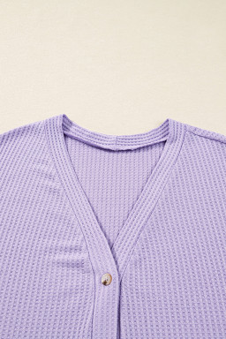Orchid Petal Plus Size Waffle Knit Button Front Cardigan