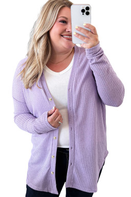 Orchid Petal Plus Size Waffle Knit Button Front Cardigan