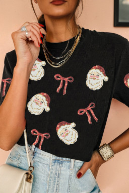 Black Sequin Christmas Bow Santa Claus Patch Application T Shirt