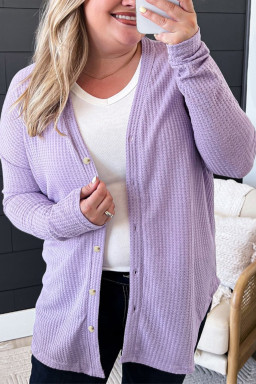 Orchid Petal Plus Size Waffle Knit Button Front Cardigan