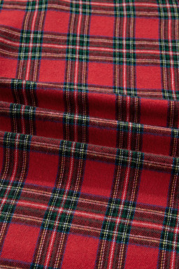 Red Plus Size Plaid Patchwork Long Sleeve Shirt and Shorts Pajama Set