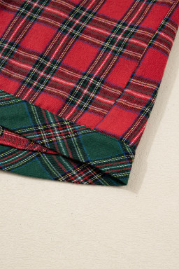 Red Plus Size Plaid Patchwork Long Sleeve Shirt and Shorts Pajama Set