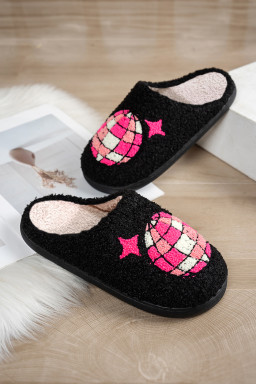 Black Disco Ball Home Plush Slippers