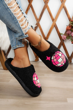 Black Disco Ball Home Plush Slippers