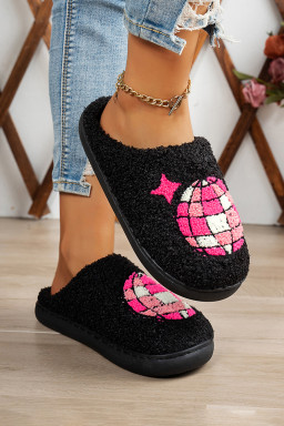 Black Disco Ball Home Plush Slippers