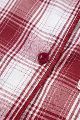 Red Retro Plaid Long Sleeve Shirt Drawstring Shorts 2pcs Lounge Set