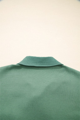 Grass Green Waffle Knit Vintage Patchwork Button Up Loose Shirt