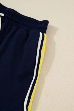 Bluing Colorful Striped Accent Varsity Long Sleeve Pullover and Shorts Matching Set