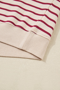 Red Stripe Cropped Collared Drop Shoulder Pullover and Bubble Mini Skirt Set