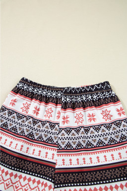 Black Retro Christmas Pattern Loose Pullover 2pcs Lounge Pant Set