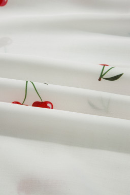 White Cherry Print Flounce Sleeve Collared Frilled Babydoll Blouse