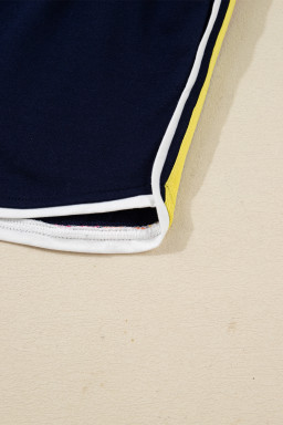 Bluing Colorful Striped Accent Varsity Long Sleeve Pullover and Shorts Matching Set