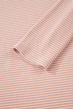 Apricot Pink Horizontal Twist Ribbed Drawstring Cowl Neck Knit Top