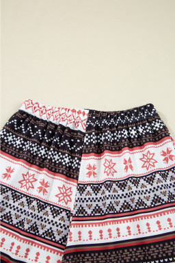 Black Retro Christmas Pattern Loose Pullover 2pcs Lounge Pant Set