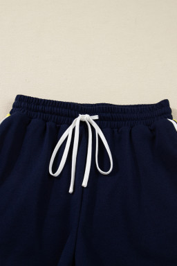 Bluing Colorful Striped Accent Varsity Long Sleeve Pullover and Shorts Matching Set