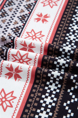 Black Retro Christmas Pattern Loose Pullover 2pcs Lounge Pant Set