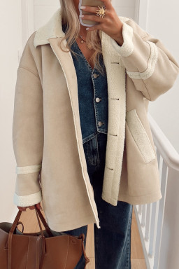 Parchment Suede Sherpa Lined Western Loose Jacket