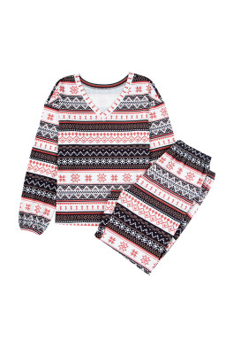 Black Retro Christmas Pattern Loose Pullover 2pcs Lounge Pant Set