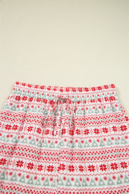 White Christmas Pattern Print Shirt Style Long 2pcs Pajama Set