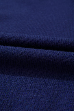 Navy Blue Mix Texture Knit Eyelet Detail Casual Sweater