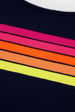 Bluing Colorful Striped Accent Varsity Long Sleeve Pullover and Shorts Matching Set