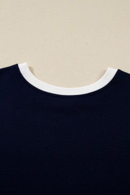 Bluing Colorful Striped Accent Varsity Long Sleeve Pullover and Shorts Matching Set