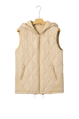 Pale Khaki Quilted Padded Casual Winter Jacket Vest with Fleece Lining