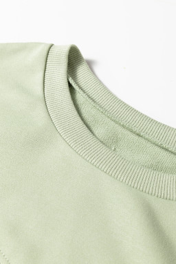 Laurel Green Floral Plaid Mixed Sleeve Raw Edge Relaxed French Terry Top