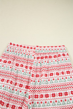 White Christmas Pattern Print Shirt Style Long 2pcs Pajama Set