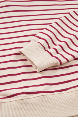 Red Stripe Cropped Collared Drop Shoulder Pullover and Bubble Mini Skirt Set