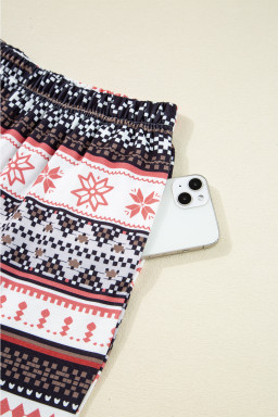 Black Retro Christmas Pattern Loose Pullover 2pcs Lounge Pant Set