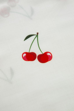 White Cherry Print Flounce Sleeve Collared Frilled Babydoll Blouse