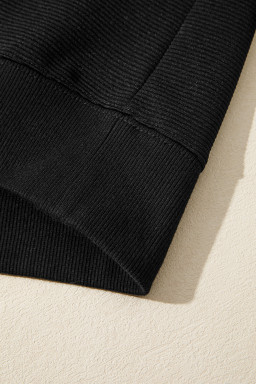 Black Ribbed Texture Baggy Drop Shoulder Pullover and Shorts Set