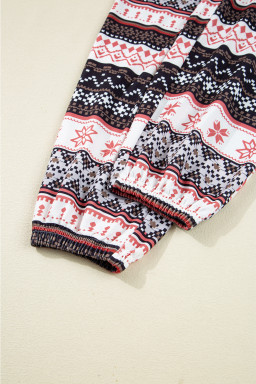 Black Retro Christmas Pattern Loose Pullover 2pcs Lounge Pant Set