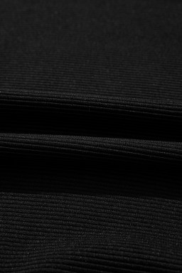 Black Ribbed Texture Baggy Drop Shoulder Pullover and Shorts Set